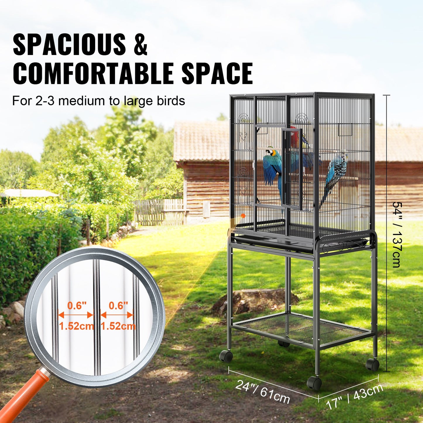 54 inch Standing Large Bird Cage, Carbon Steel Flight Bird Cage for Parakeets, Cockatiels, Parrots, Macaw V952-YTSNL251753I8188WV0