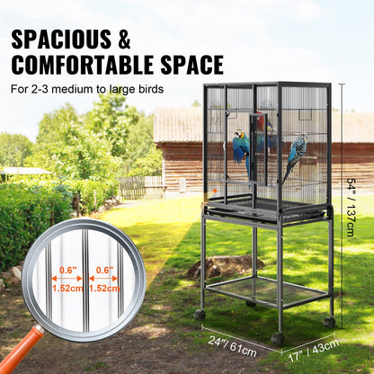 54 inch Standing Large Bird Cage, Carbon Steel Flight Bird Cage for Parakeets, Cockatiels, Parrots, Macaw V952-YTSNL251753I8188WV0