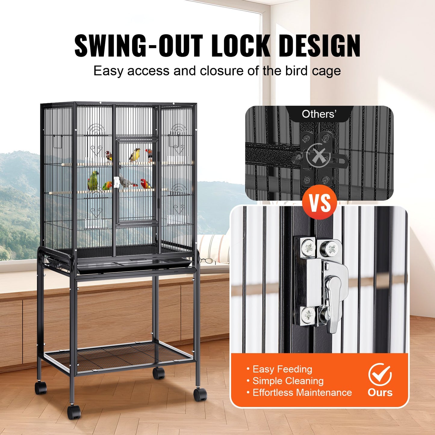 54 inch Standing Large Bird Cage, Carbon Steel Flight Bird Cage for Parakeets, Cockatiels, Parrots, Macaw V952-YTSNL251753I8188WV0