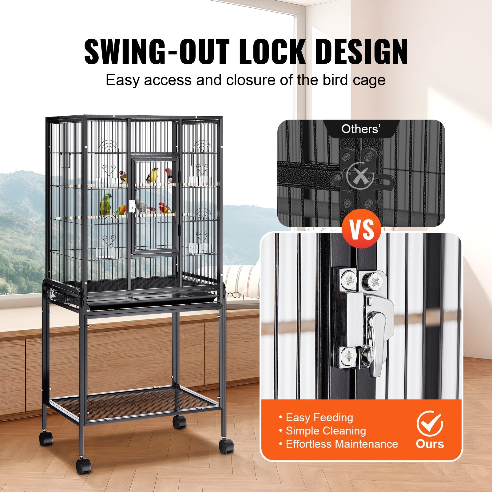 54 inch Standing Large Bird Cage, Carbon Steel Flight Bird Cage for Parakeets, Cockatiels, Parrots, Macaw V952-YTSNL251753I8188WV0