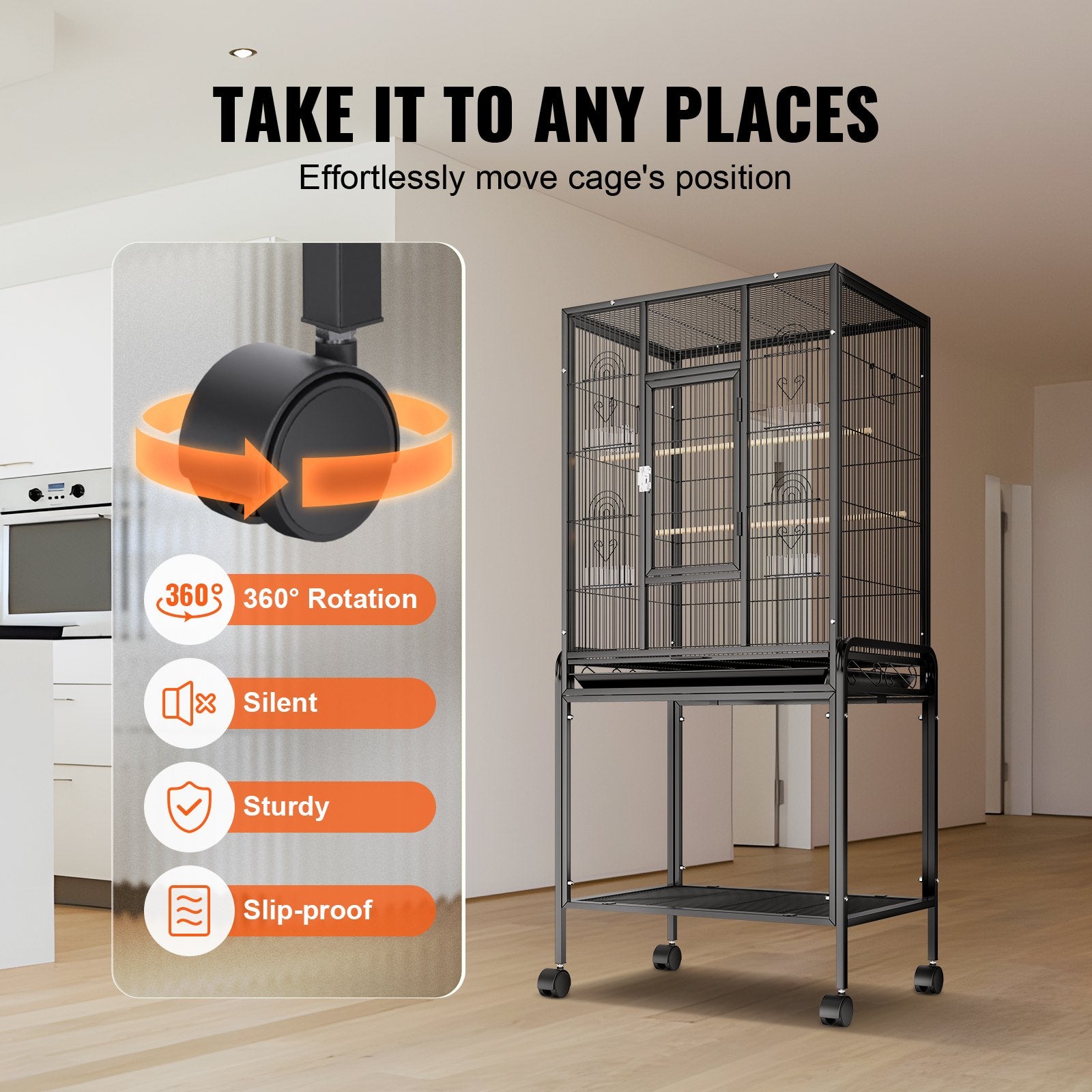 54 inch Standing Large Bird Cage, Carbon Steel Flight Bird Cage for Parakeets, Cockatiels, Parrots, Macaw V952-YTSNL251753I8188WV0