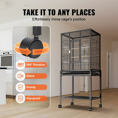 54 inch Standing Large Bird Cage, Carbon Steel Flight Bird Cage for Parakeets, Cockatiels, Parrots, Macaw V952-YTSNL251753I8188WV0