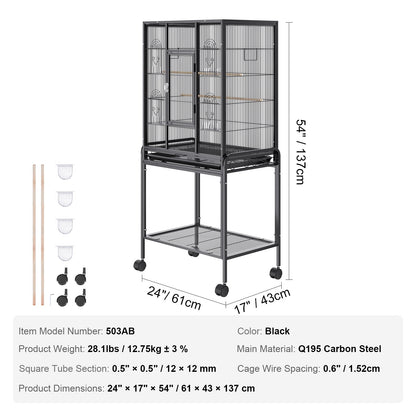 54 inch Standing Large Bird Cage, Carbon Steel Flight Bird Cage for Parakeets, Cockatiels, Parrots, Macaw V952-YTSNL251753I8188WV0