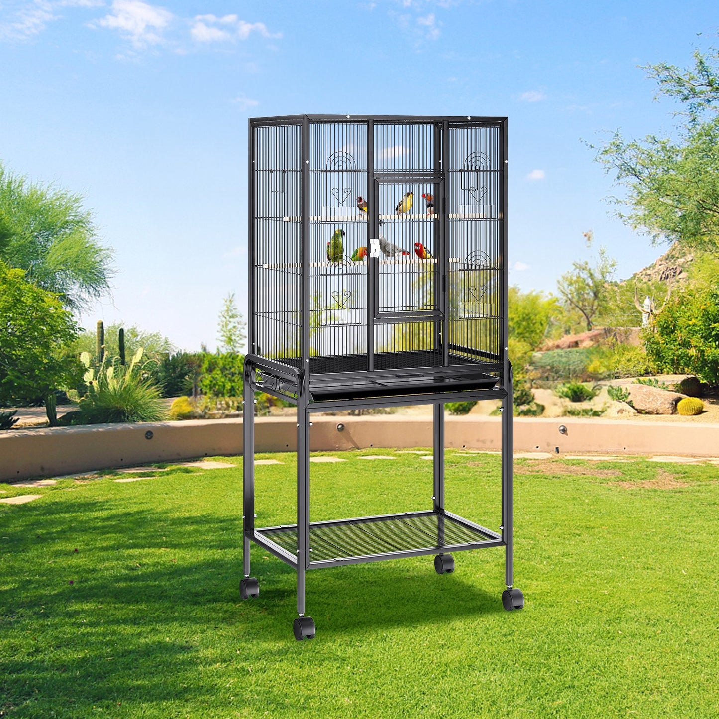 54 inch Standing Large Bird Cage, Carbon Steel Flight Bird Cage for Parakeets, Cockatiels, Parrots, Macaw V952-YTSNL251753I8188WV0