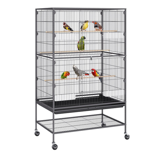 52 inch Standing Large Bird Cage, Carbon Steel Flight Bird Cage for Parakeets, Cockatiels, Parrots, Macaw V952-YTSNL312052IBWVKVV0