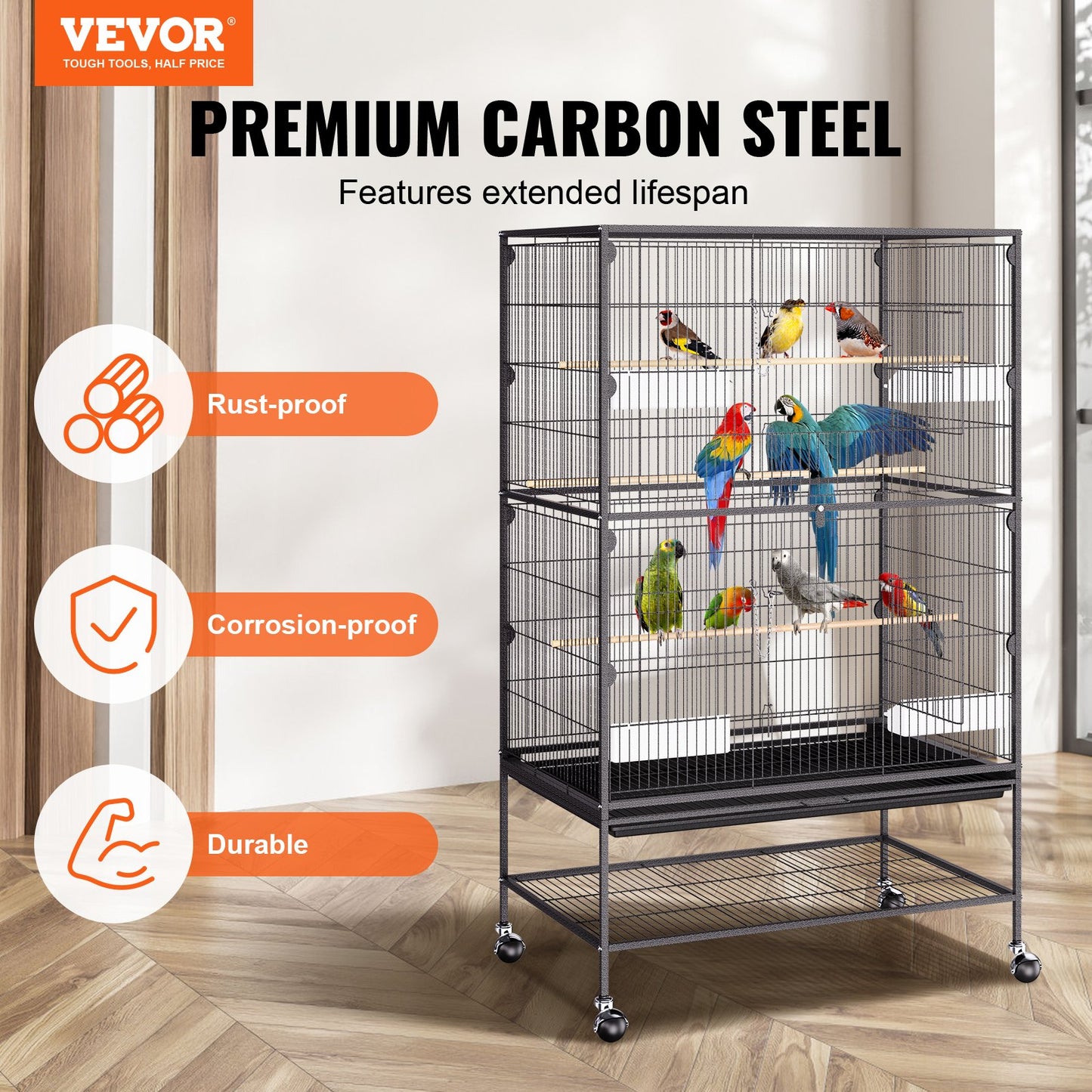 52 inch Standing Large Bird Cage, Carbon Steel Flight Bird Cage for Parakeets, Cockatiels, Parrots, Macaw V952-YTSNL312052IBWVKVV0
