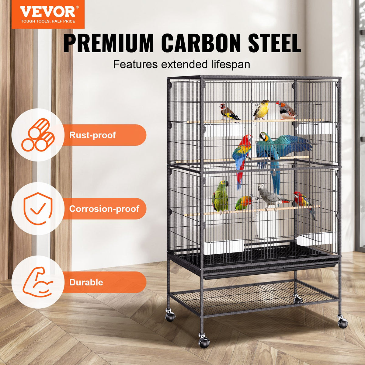 52 inch Standing Large Bird Cage, Carbon Steel Flight Bird Cage for Parakeets, Cockatiels, Parrots, Macaw V952-YTSNL312052IBWVKVV0