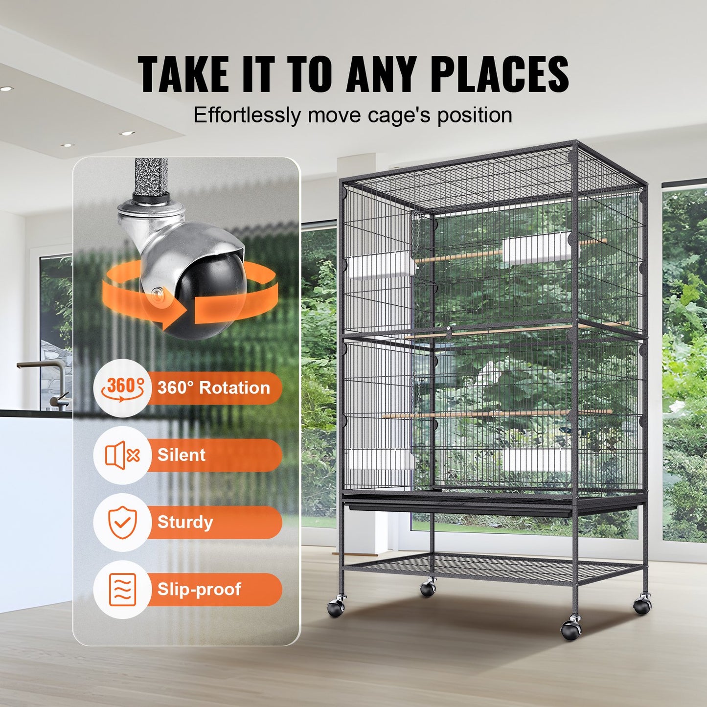 52 inch Standing Large Bird Cage, Carbon Steel Flight Bird Cage for Parakeets, Cockatiels, Parrots, Macaw V952-YTSNL312052IBWVKVV0