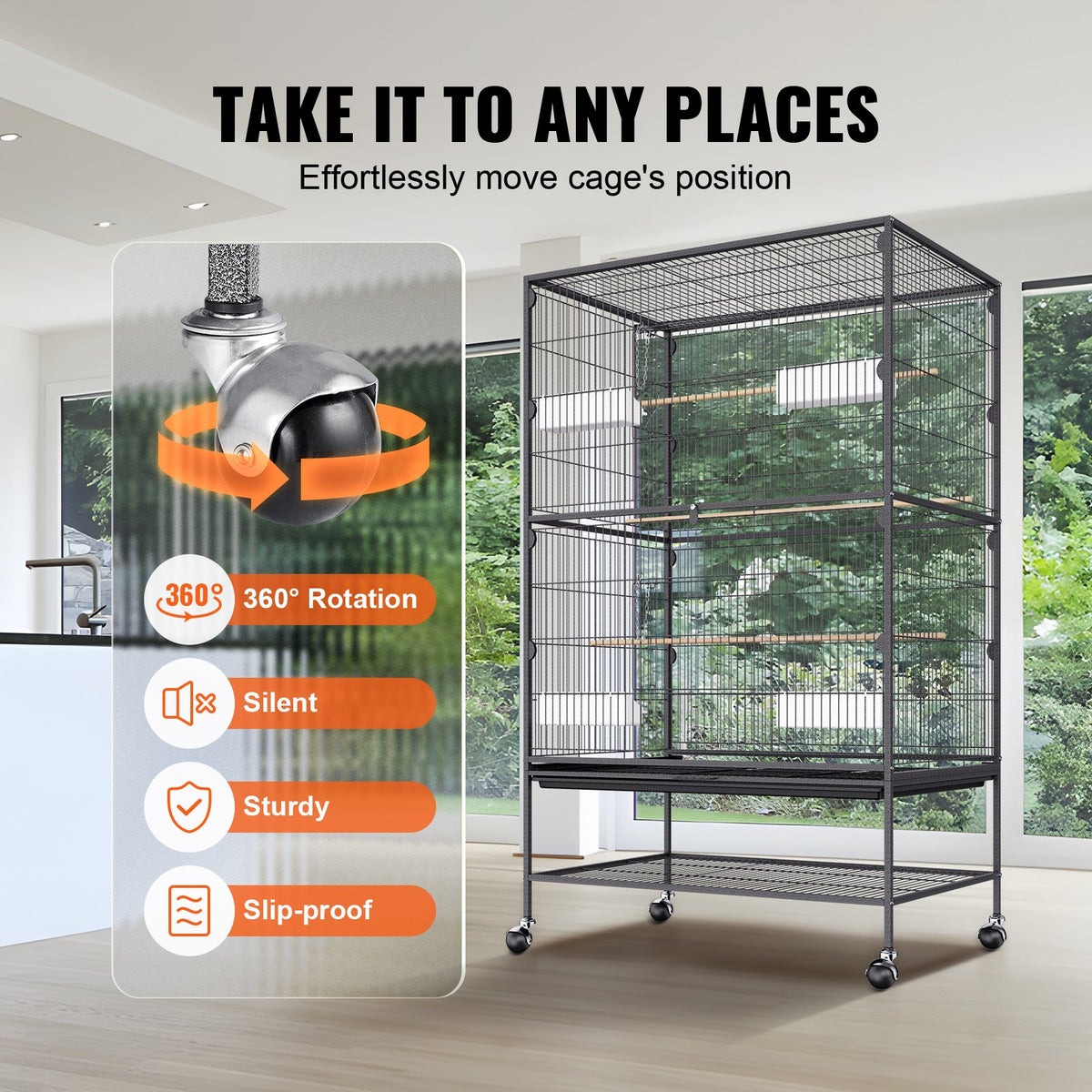 52 inch Standing Large Bird Cage, Carbon Steel Flight Bird Cage for Parakeets, Cockatiels, Parrots, Macaw V952-YTSNL312052IBWVKVV0