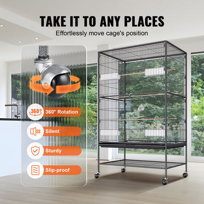 52 inch Standing Large Bird Cage, Carbon Steel Flight Bird Cage for Parakeets, Cockatiels, Parrots, Macaw V952-YTSNL312052IBWVKVV0
