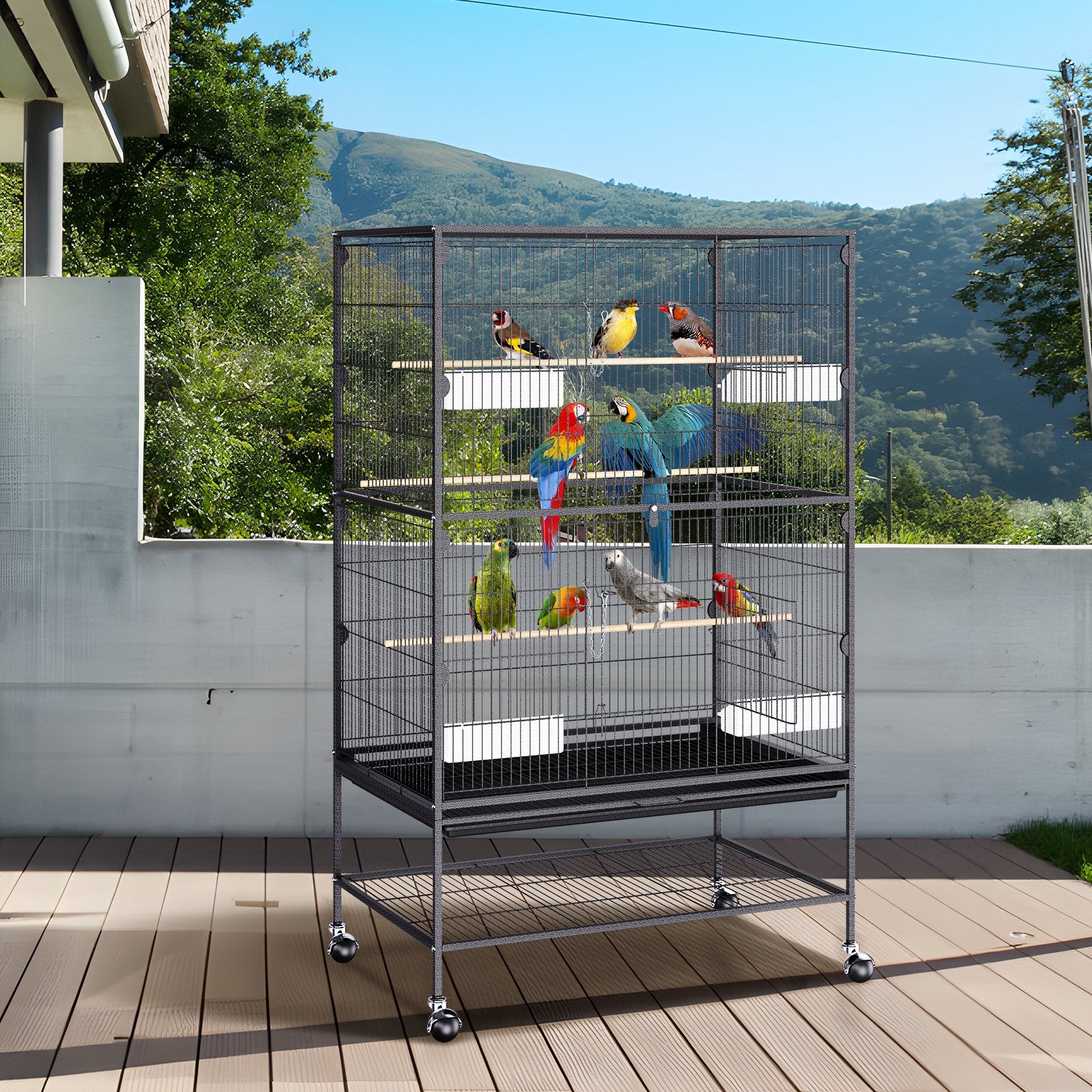 52 inch Standing Large Bird Cage, Carbon Steel Flight Bird Cage for Parakeets, Cockatiels, Parrots, Macaw V952-YTSNL312052IBWVKVV0