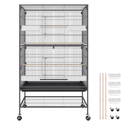 52 inch Standing Large Bird Cage, Carbon Steel Flight Bird Cage for Parakeets, Cockatiels, Parrots, Macaw V952-YTSNL312052IBWVKVV0