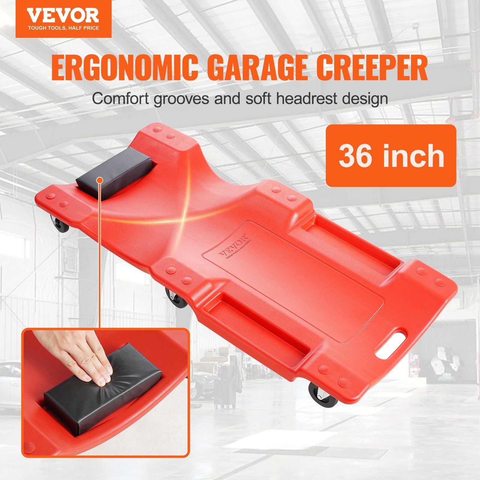 Mechanic Plastic Creeper, 914 mm, 158.8 kg Capacity Automotive Rolling Garage Creeper with Molded Ergonomic V952-YTSXCTB400BHNSQTCV0
