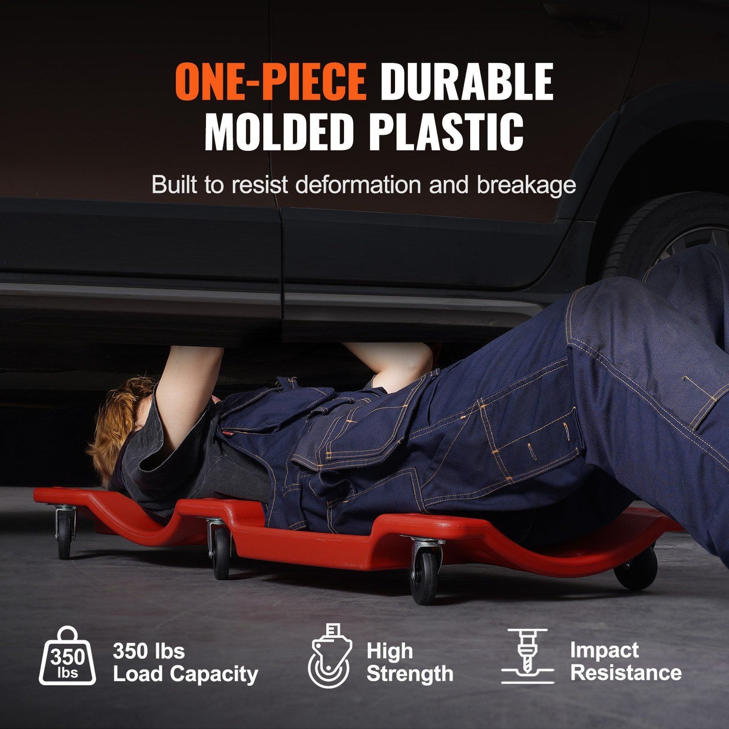 Mechanic Plastic Creeper, 914 mm, 158.8 kg Capacity Automotive Rolling Garage Creeper with Molded Ergonomic V952-YTSXCTB400BHNSQTCV0