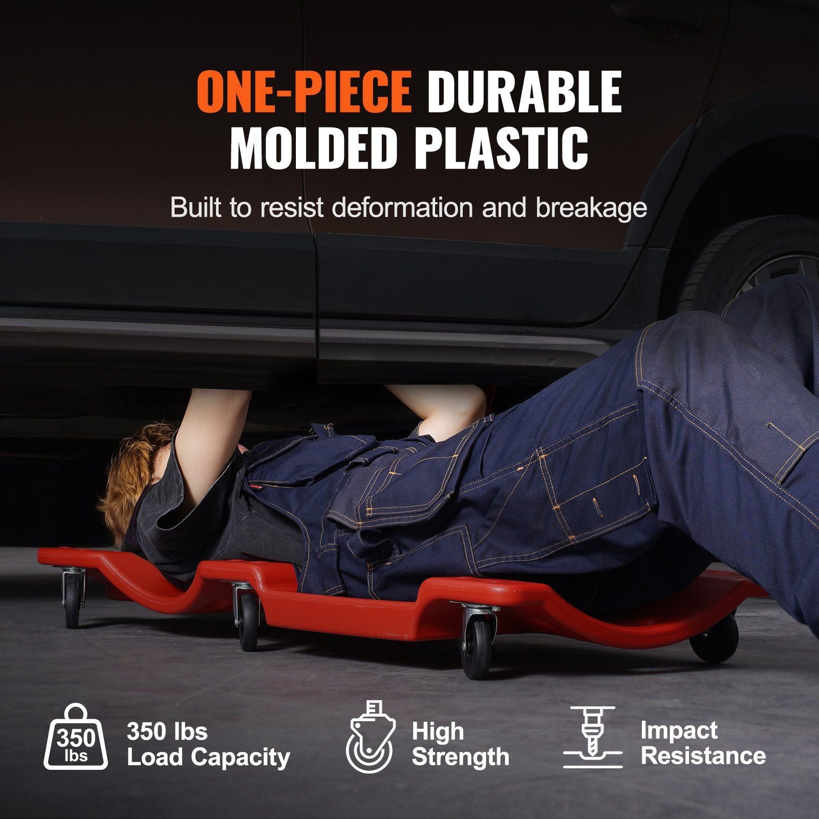 Mechanic Plastic Creeper, 914 mm, 158.8 kg Capacity Automotive Rolling Garage Creeper with Molded Ergonomic V952-YTSXCTB400BHNSQTCV0