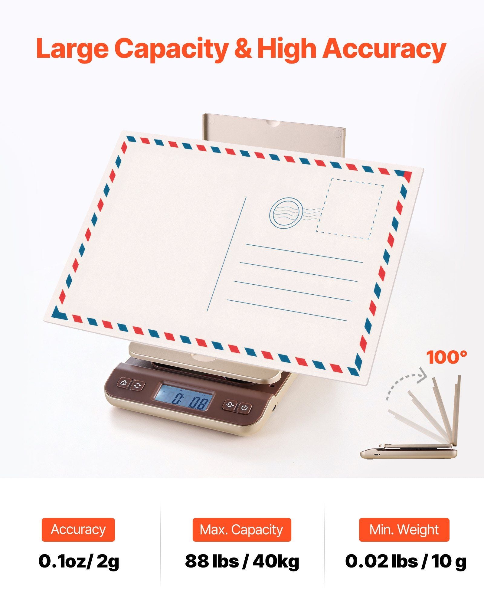 Digital Shipping Postal Scale, 2 g High Accuracy, 40 kg Postal Scale with Hold/Tare/Auto-off Function, Flip V952-YTTC30KG2G00BWNEE001V9