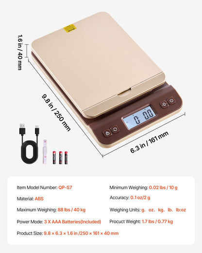 Digital Shipping Postal Scale, 2 g High Accuracy, 40 kg Postal Scale with Hold/Tare/Auto-off Function, Flip V952-YTTC30KG2G00BWNEE001V9