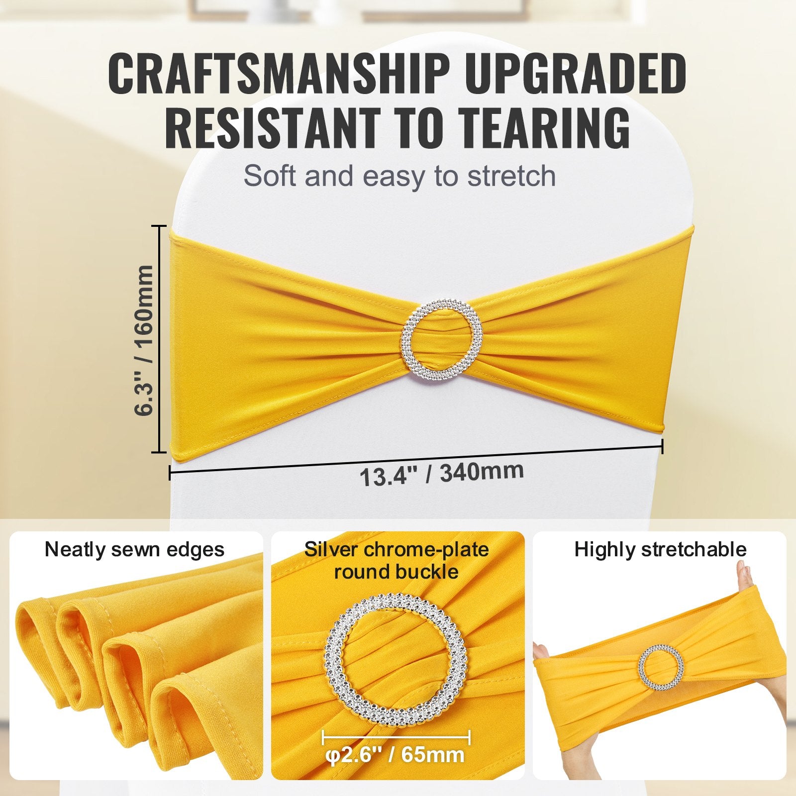 Stretch Spandex Chair Sashes, Chair Slipcover and Stretch Chair Sash with Round Buckle, Elastic Chair Bands, V952-YTZSDJS100PCAUCQ3V0