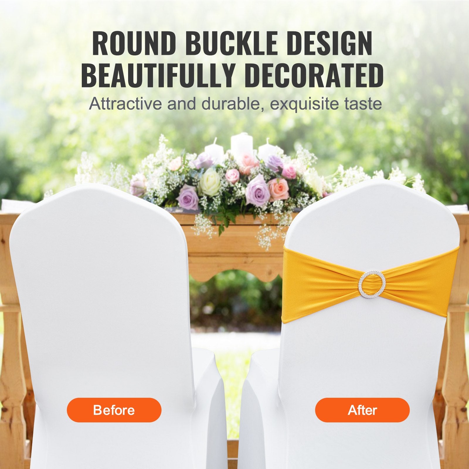 Stretch Spandex Chair Sashes, Chair Slipcover and Stretch Chair Sash with Round Buckle, Elastic Chair Bands, V952-YTZSDJS100PCAUCQ3V0