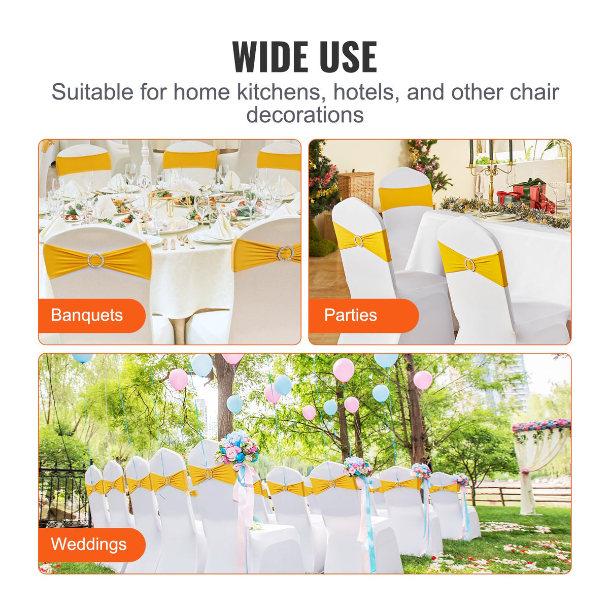 Stretch Spandex Chair Sashes, Chair Slipcover and Stretch Chair Sash with Round Buckle, Elastic Chair Bands, V952-YTZSDJS100PCAUCQ3V0