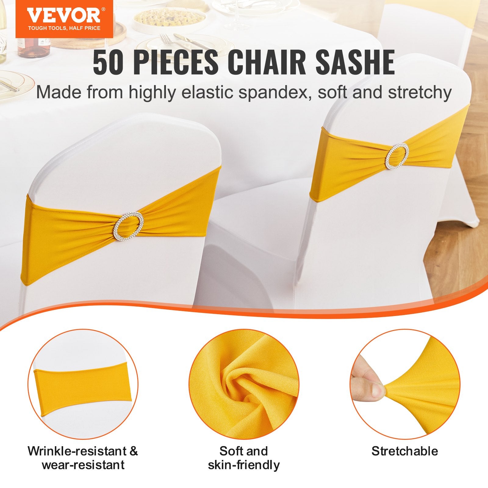 Stretch Spandex Chair Sashes, Chair Slipcover and Stretch Chair Sash with Round Buckle, Elastic Chair Bands, V952-YTZSDJS50PCS7285WV0