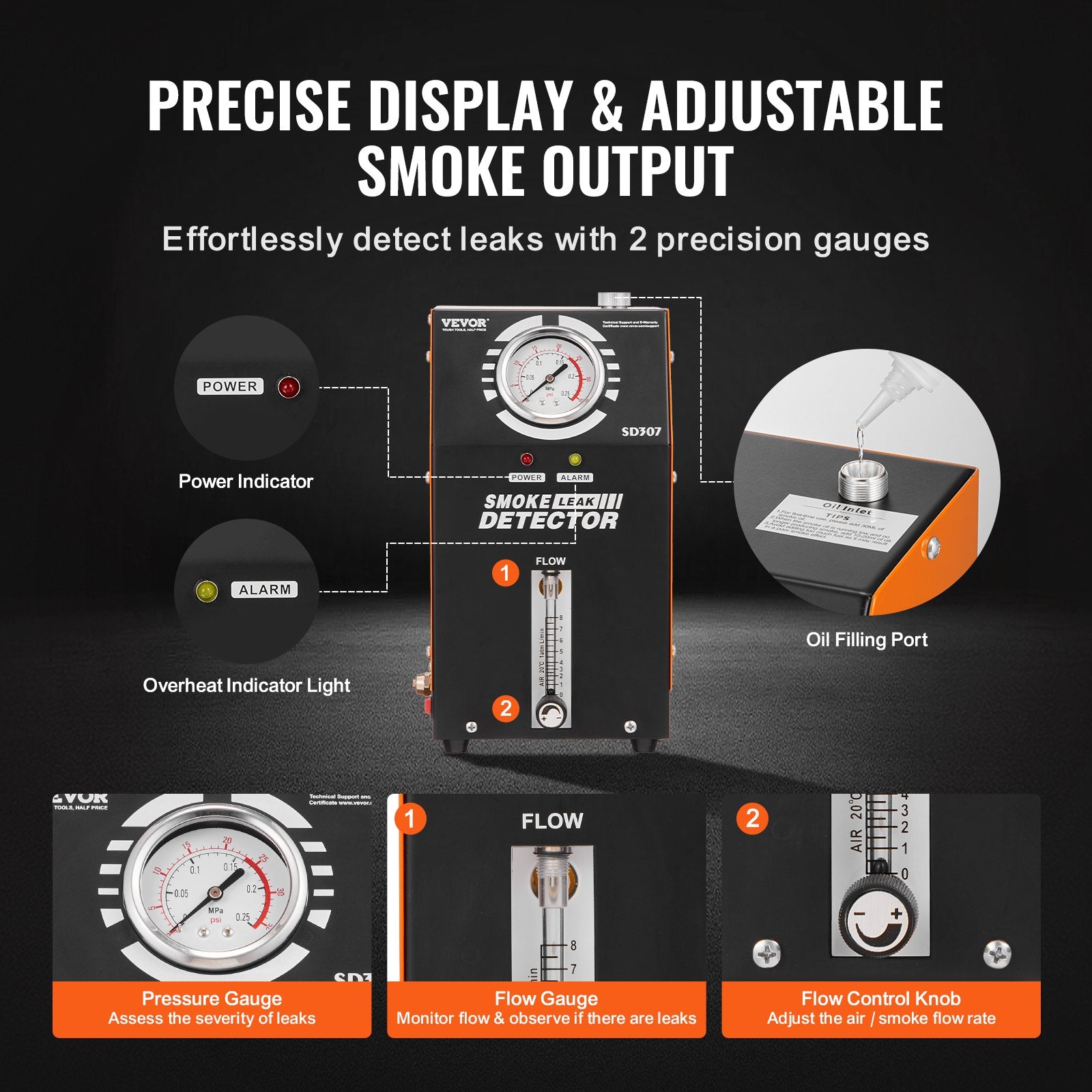 Automotive Smoke Machine Leak Detector, EVAP Vacuum Fuel Leak Tester with Built-in Air Pump, Pressure Gauge & V952-YWCLYLSDQBDLBUG6MV9