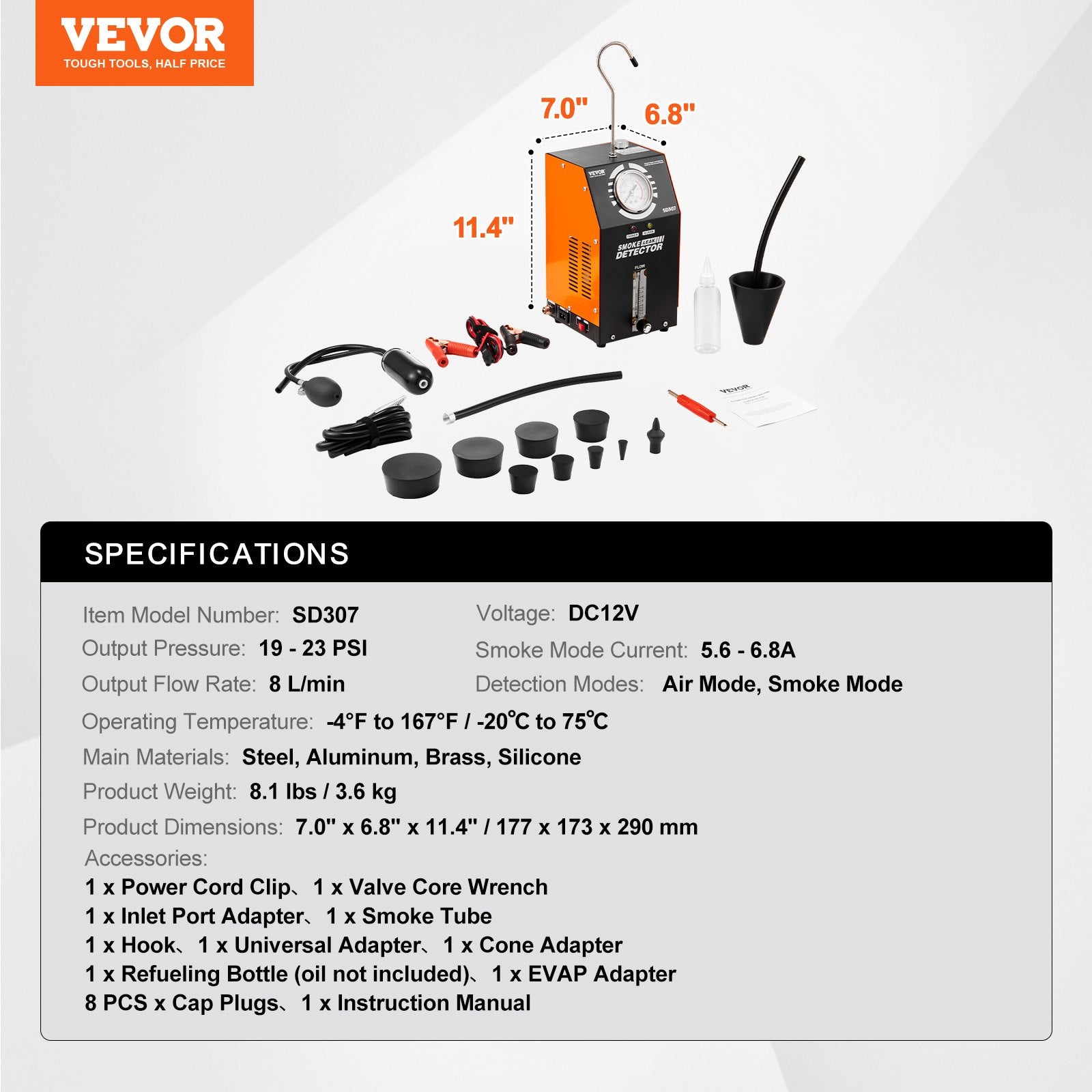 Automotive Smoke Machine Leak Detector, EVAP Vacuum Fuel Leak Tester with Built-in Air Pump, Pressure Gauge & V952-YWCLYLSDQBDLBUG6MV9