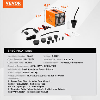 Automotive Smoke Machine Leak Detector, EVAP Smoke Machine Leak Tester with Built-in Air Pump, Pressure Gauge V952-YWCLYWSDQBDLCTGTGV9
