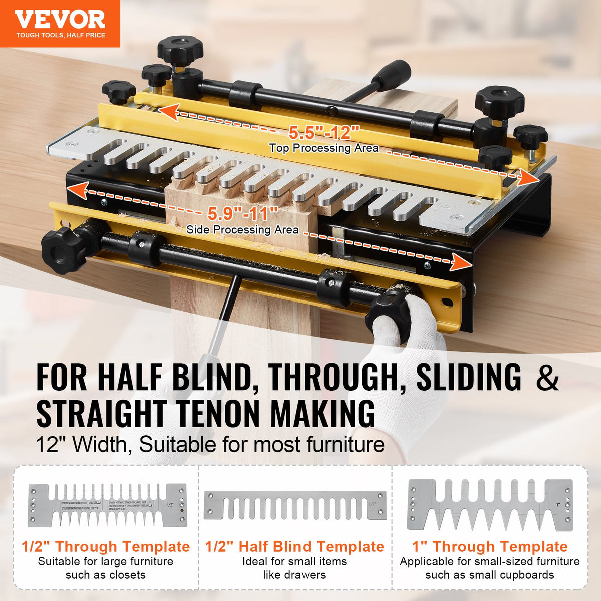Dovetail Jig, 310 mm Width, Dove Tailing Router Jigs with 4 Router Bits & 6 Templates, Precise Alignment Dove V952-YWJJ12INCHDSUNWMXV0