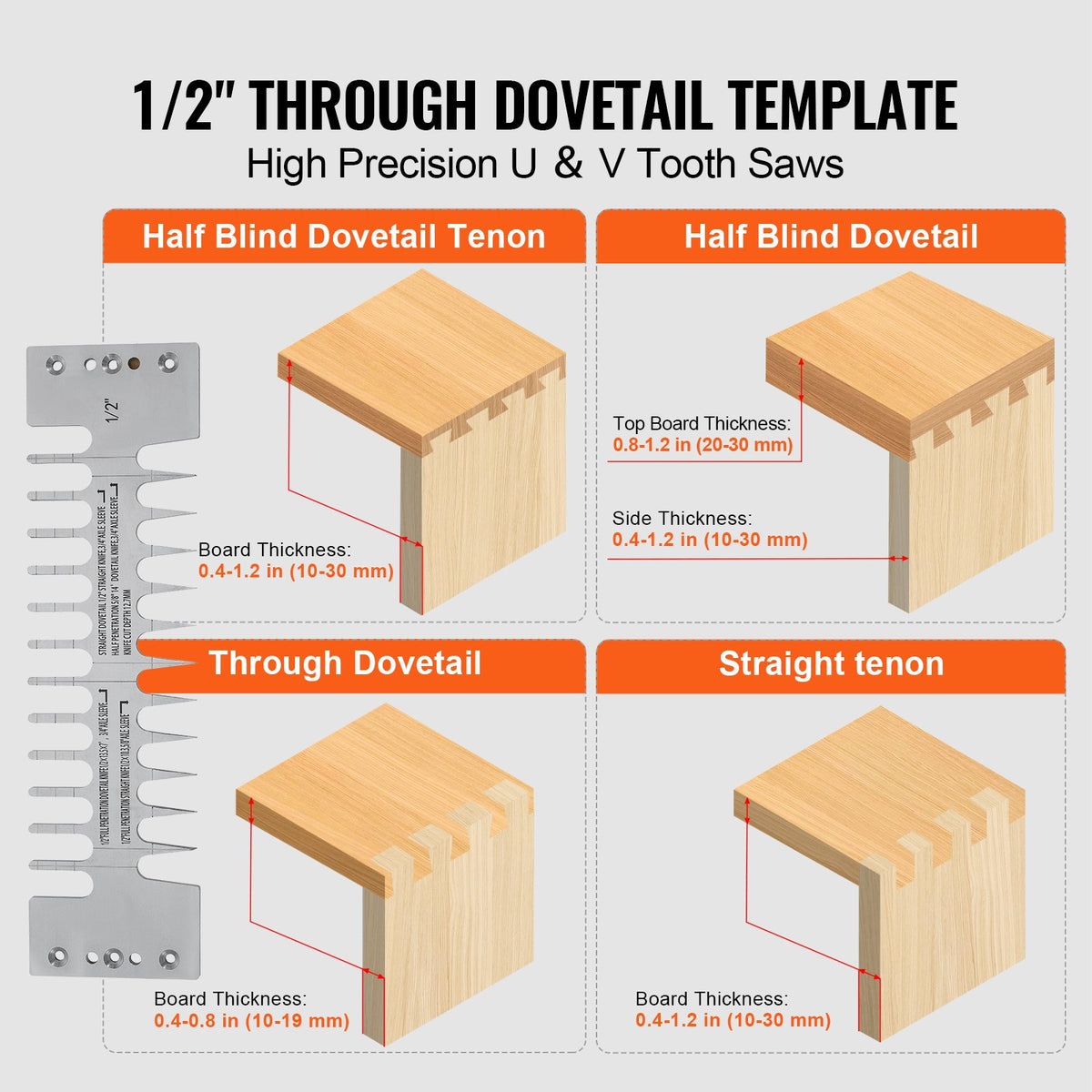 Dovetail Jig, 310 mm Width, Dove Tailing Router Jigs with 4 Router Bits & 6 Templates, Precise Alignment Dove V952-YWJJ12INCHDSUNWMXV0