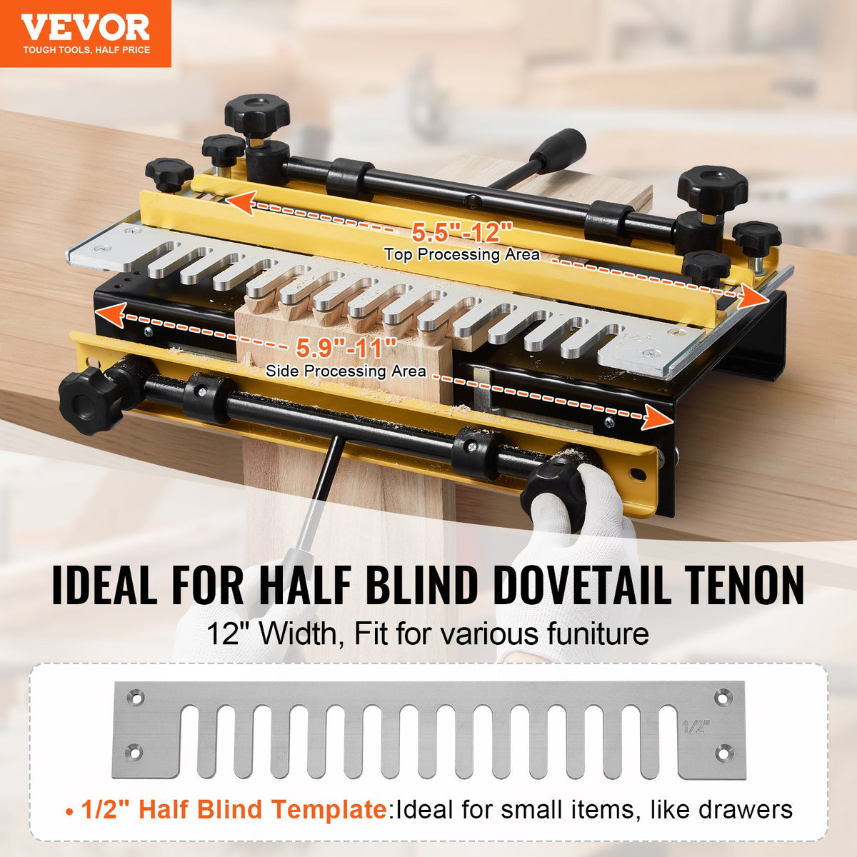 Dovetail Jig, 310 mm Width, Dove Tailing Router Jigs with Router Bit & 1/2" Template, Precise Alignment Dove V952-YWJJ12INCHDYO3F2RV0