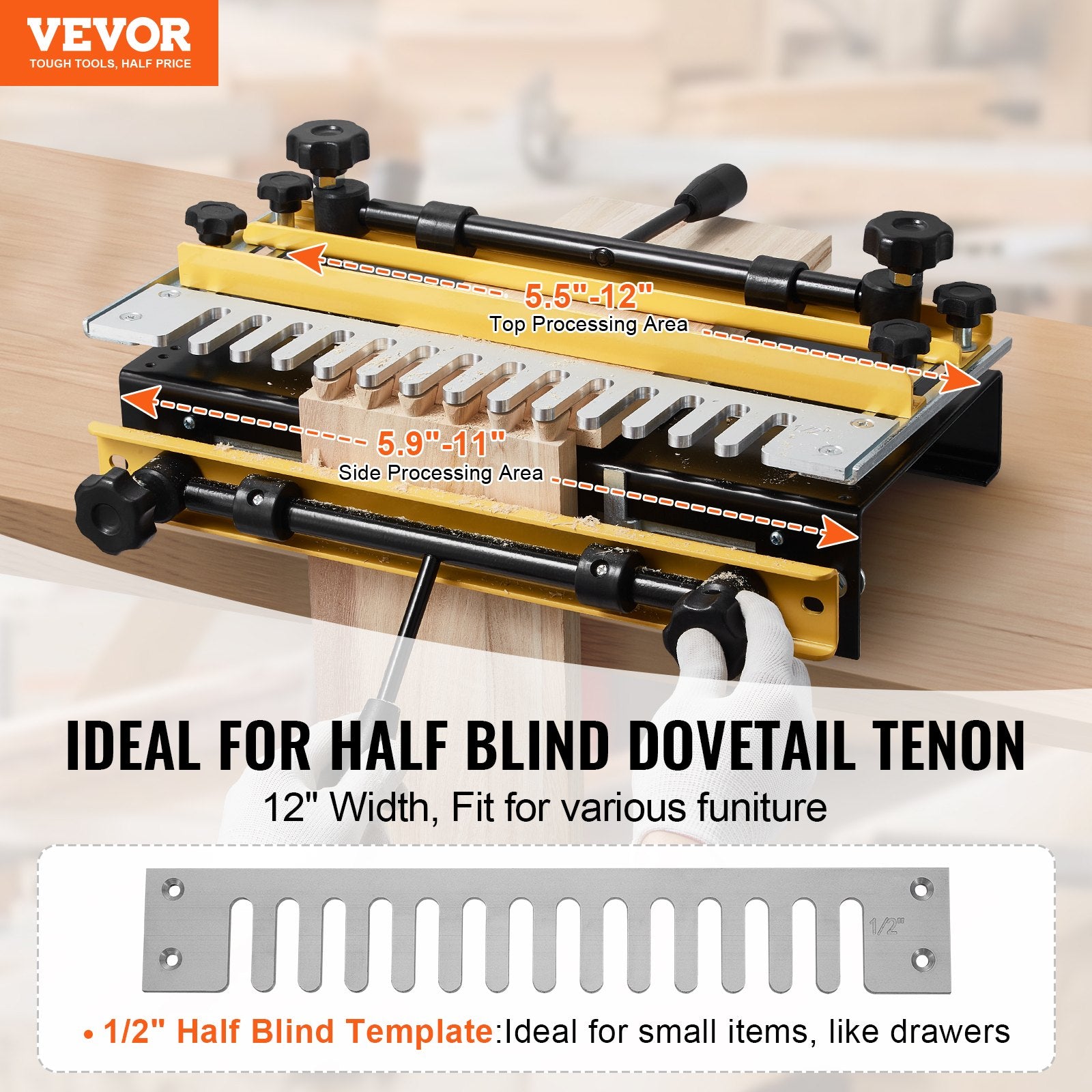 Dovetail Jig, 310 mm Width, Dove Tailing Router Jigs with Router Bit & 1/2" Template, Precise Alignment Dove V952-YWJJ12INCHDYO3F2RV0