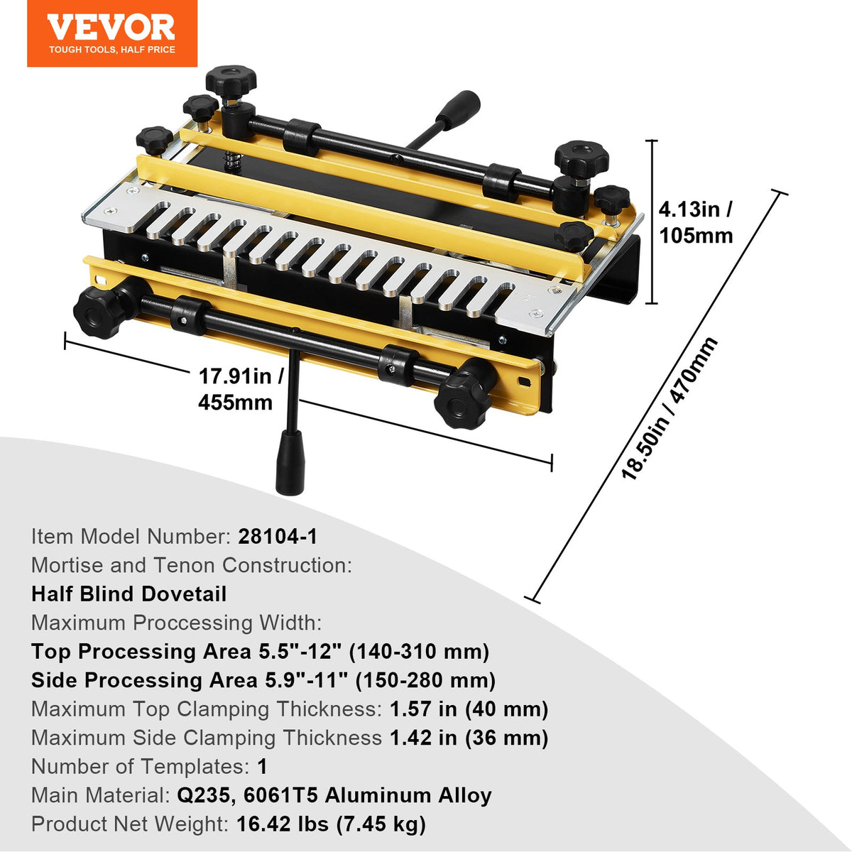 Dovetail Jig, 310 mm Width, Dove Tailing Router Jigs with Router Bit & 1/2" Template, Precise Alignment Dove V952-YWJJ12INCHDYO3F2RV0