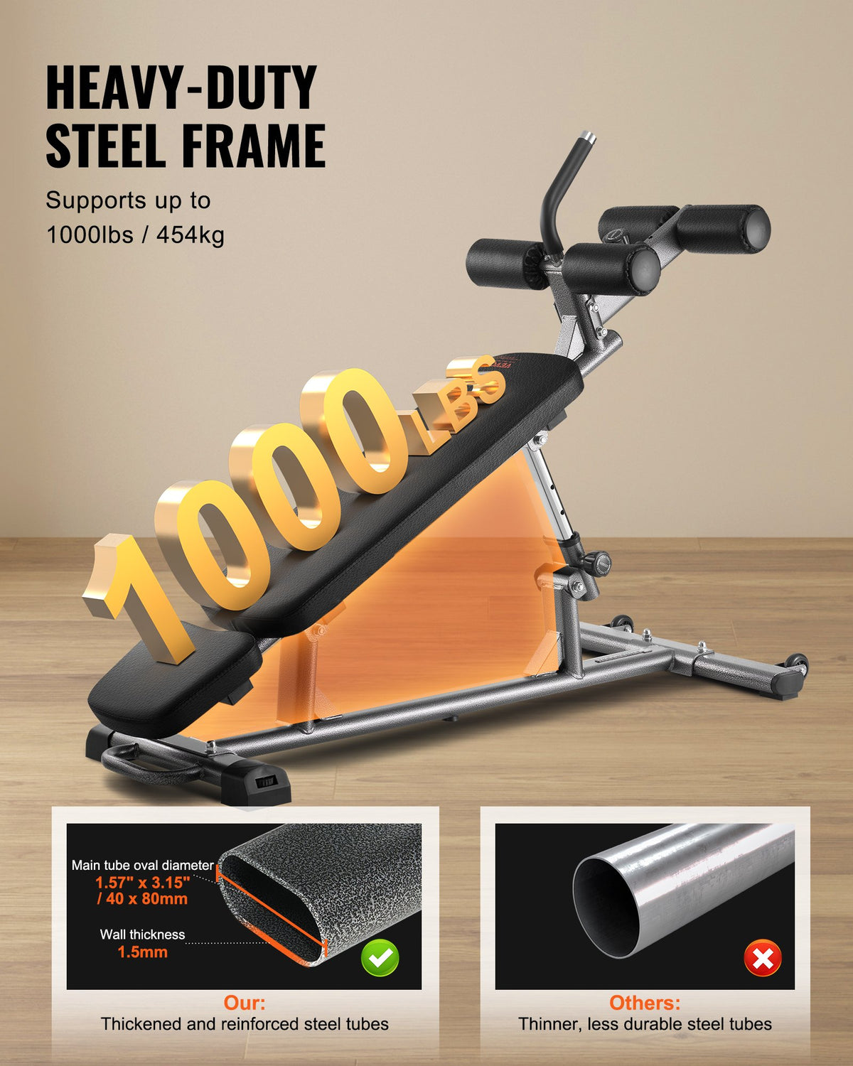 Sit Up Bench, Decline Ab Bench with Reverse Crunch Handle, with 4 Adjustable Height Settings, Heavy Duty V952-YWZBDK000000MLS8E001V0