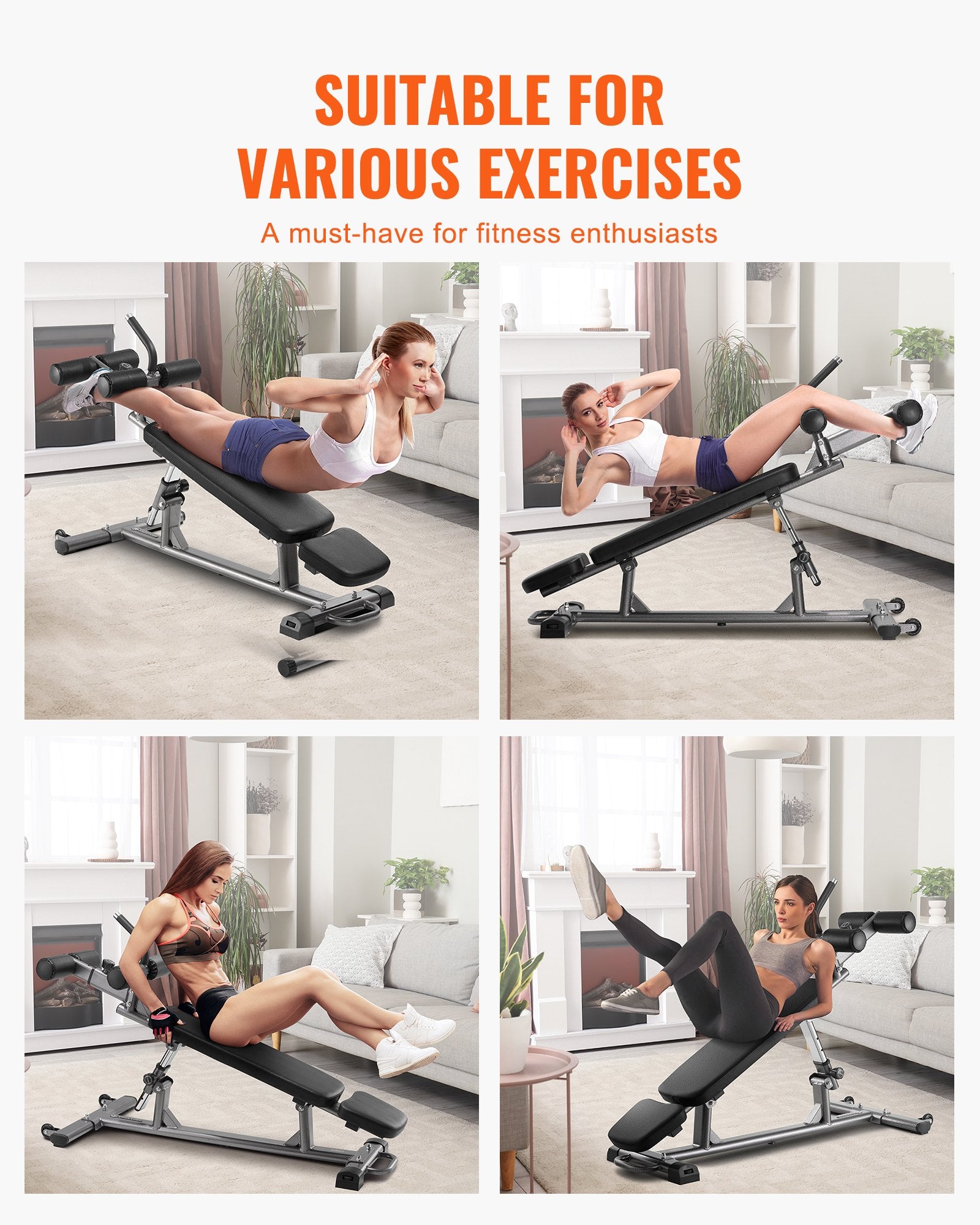 Sit Up Bench, Decline Ab Bench with Reverse Crunch Handle, with 4 Adjustable Height Settings, Heavy Duty V952-YWZBDK000000MLS8E001V0