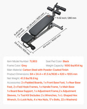 Sit Up Bench, Decline Ab Bench with Reverse Crunch Handle, with 4 Adjustable Height Settings, Heavy Duty V952-YWZBDK000000MLS8E001V0