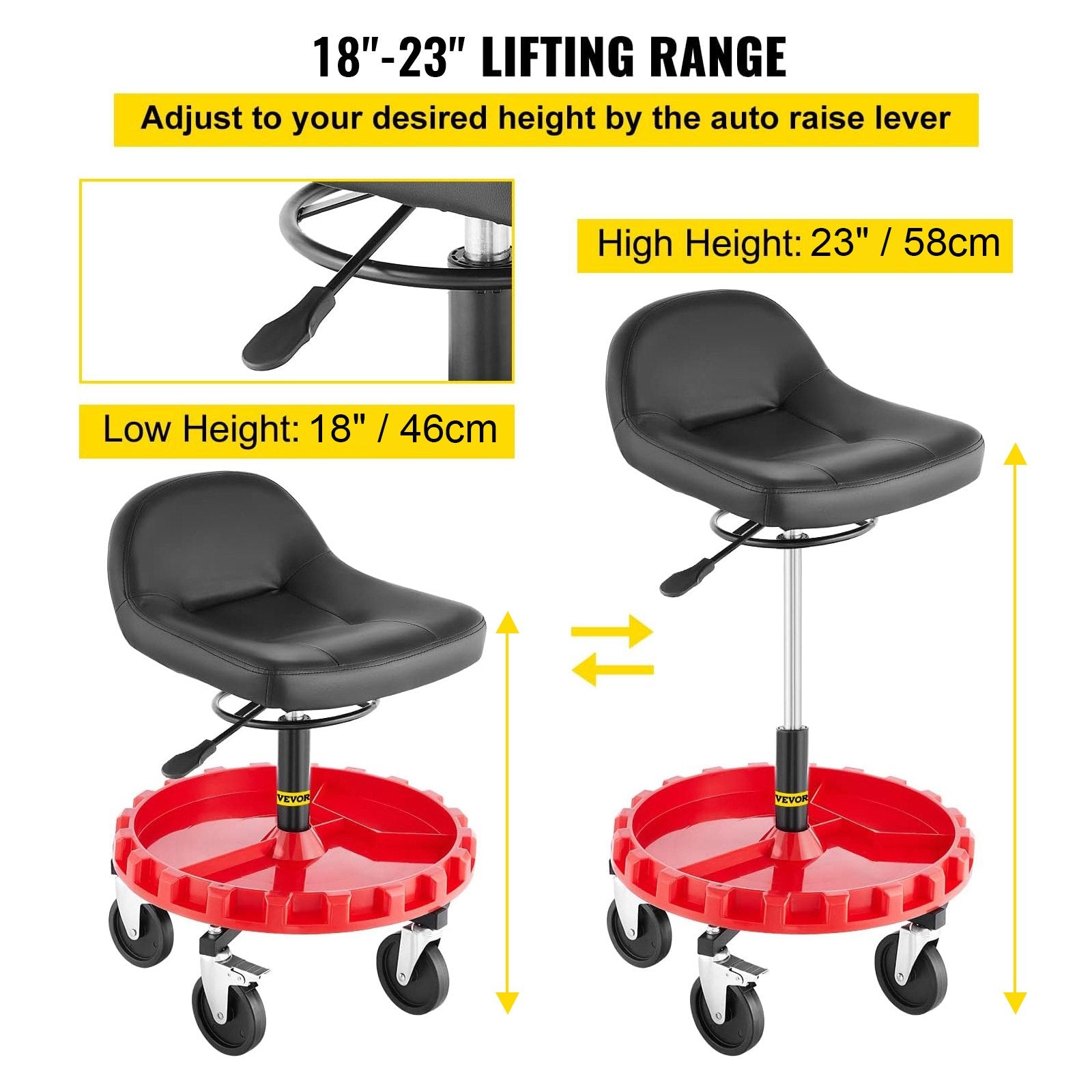 Shop Stool, 135 kg Rolling Garage Stool, 56 cm to 66 cm Adjustable Height Mobile Rolling Gear Seat, Round V952-YXAPDSFZDQCDJEZCNV0
