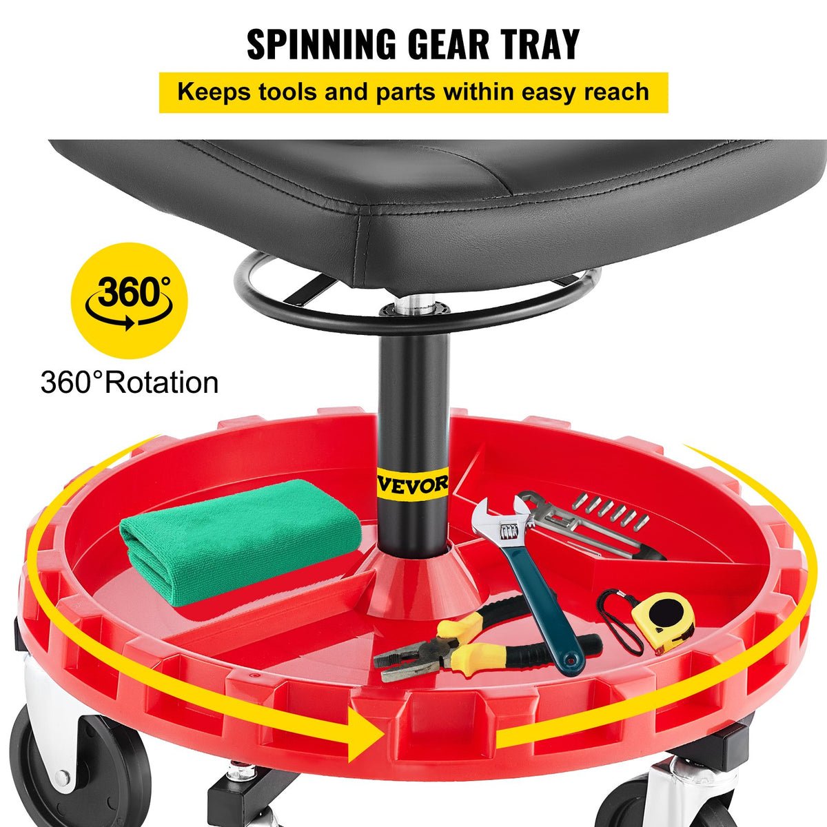 Shop Stool, 135 kg Rolling Garage Stool, 56 cm to 66 cm Adjustable Height Mobile Rolling Gear Seat, Round V952-YXAPDSFZDQCDJEZCNV0