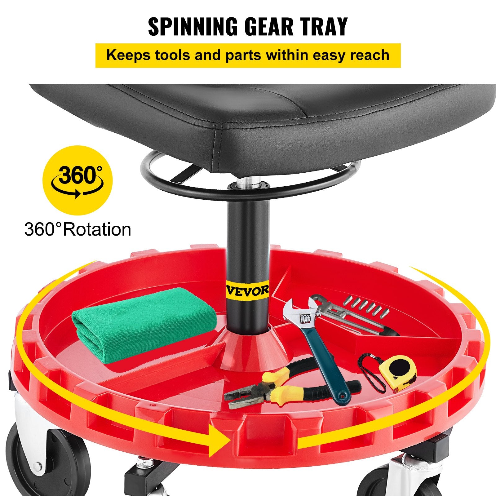 Shop Stool, 135 kg Rolling Garage Stool, 56 cm to 66 cm Adjustable Height Mobile Rolling Gear Seat, Round V952-YXAPDSFZDQCDJEZCNV0