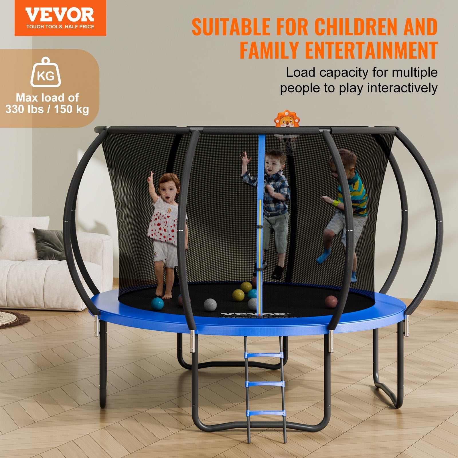 10FT Trampoline, 330 lbs Trampoline with Enclosure Net, Ladder, and Curved Pole, Heavy Duty Trampoline with V952-YXBC10YCHWYX52X5HV0