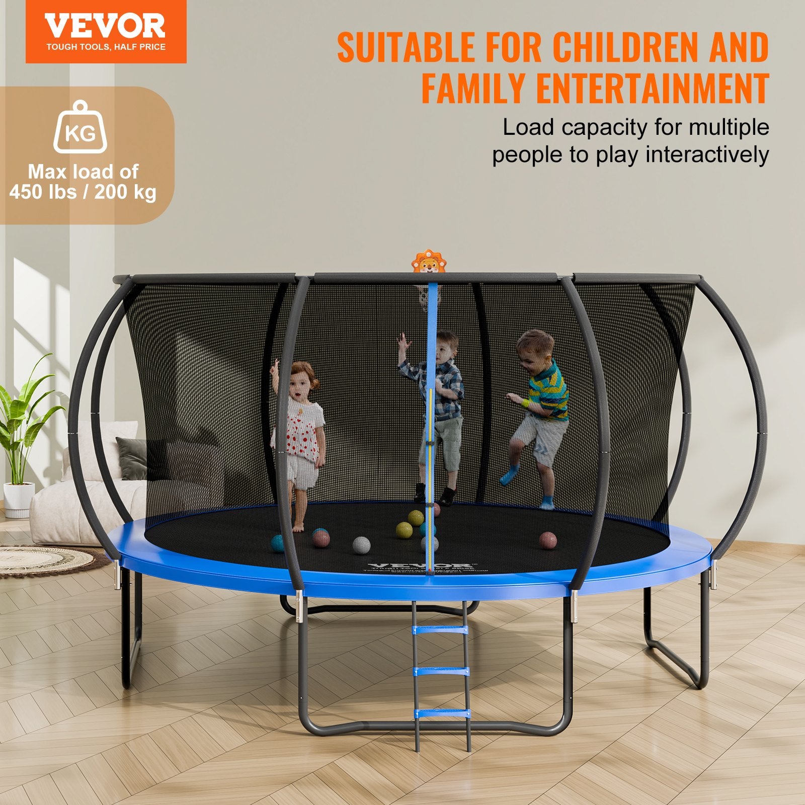 14FT Trampoline, 450 lbs Trampoline with Enclosure Net, Ladder, and Curved Pole, Heavy Duty Trampoline with V952-YXBC14YCHWYXD8MMPV0