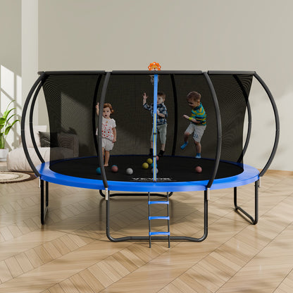 14FT Trampoline, 450 lbs Trampoline with Enclosure Net, Ladder, and Curved Pole, Heavy Duty Trampoline with V952-YXBC14YCHWYXD8MMPV0