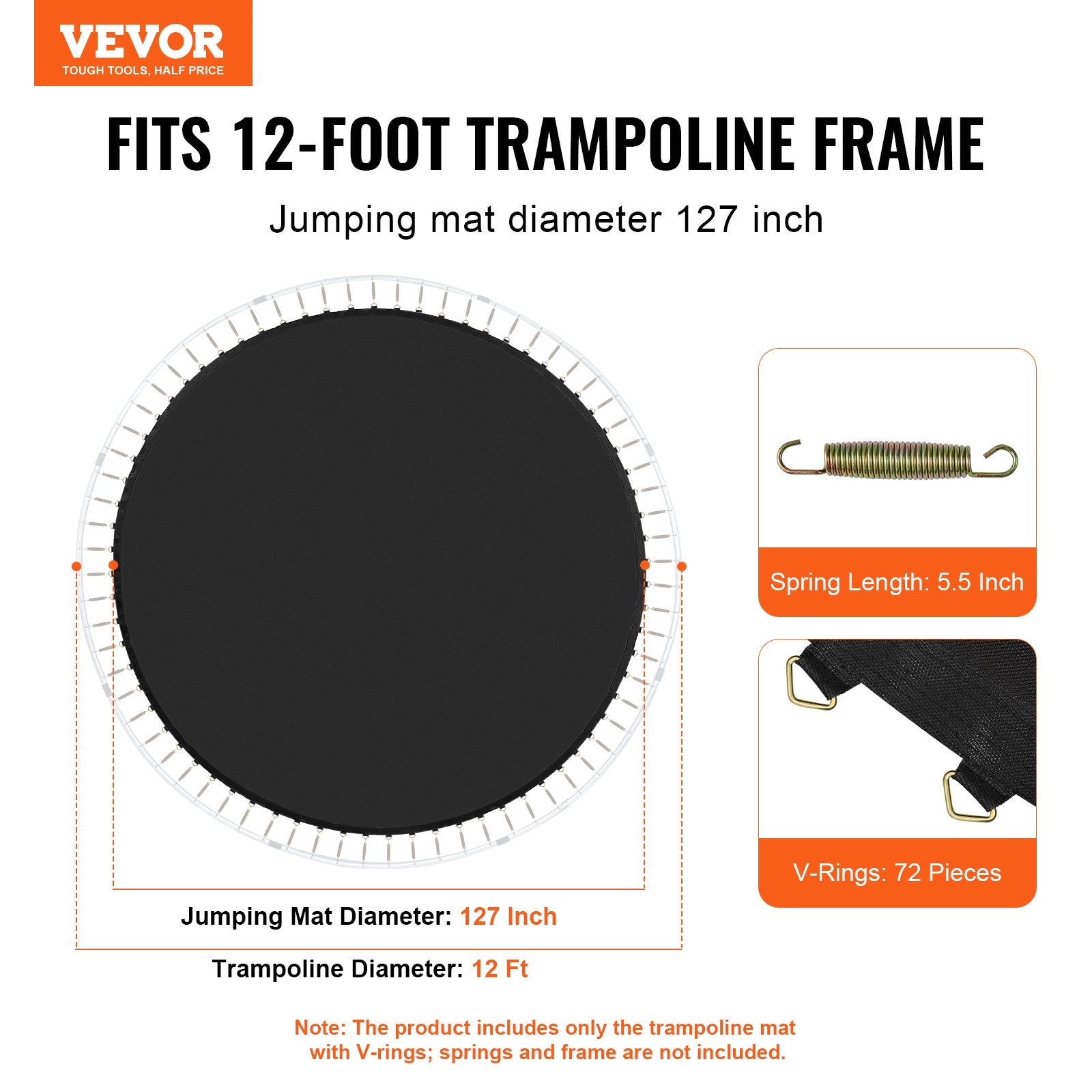 Replacement Trampoline Mat Fits 12ft Frame 72 V-Rings 5.5" Spring Length V952-YXBCTD12YC72R0QTWV0