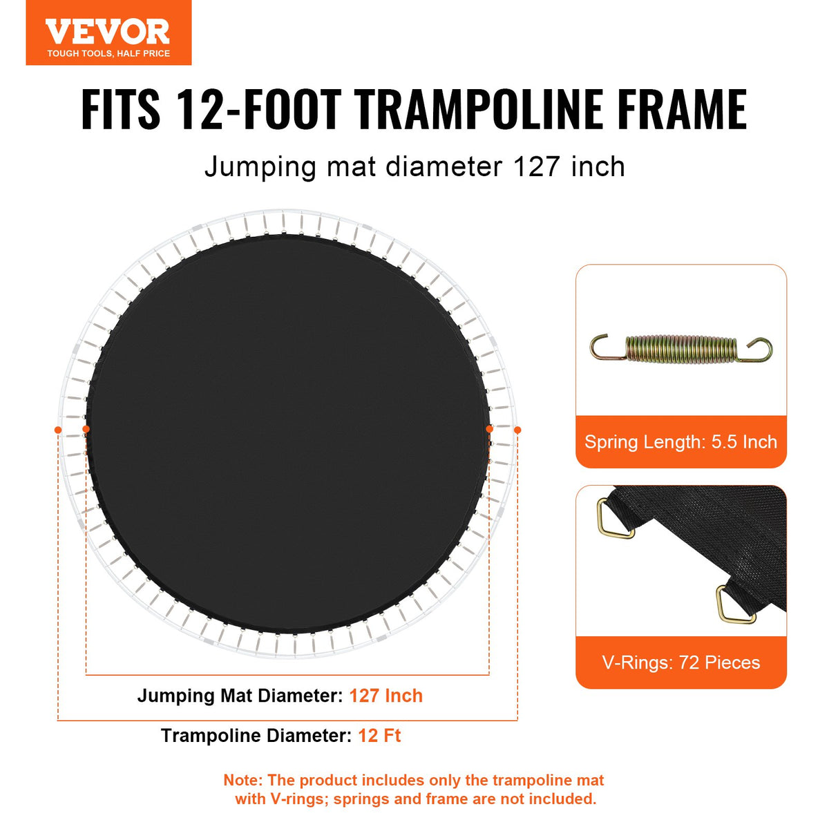 Replacement Trampoline Mat Fits 12ft Frame 72 V-Rings 5.5" Spring Length V952-YXBCTD12YC72R0QTWV0