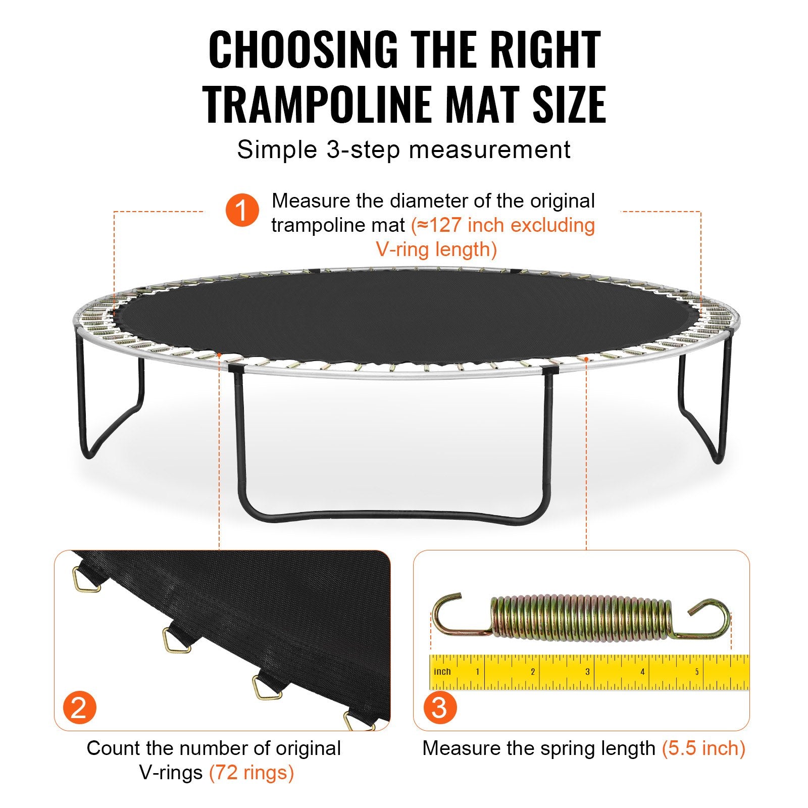 Replacement Trampoline Mat Fits 12ft Frame 72 V-Rings 5.5" Spring Length V952-YXBCTD12YC72R0QTWV0