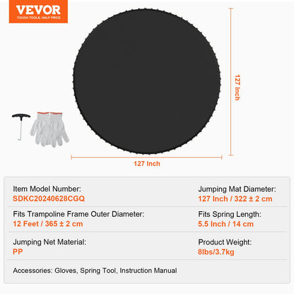 Replacement Trampoline Mat Fits 12ft Frame 72 V-Rings 5.5" Spring Length V952-YXBCTD12YC72R0QTWV0