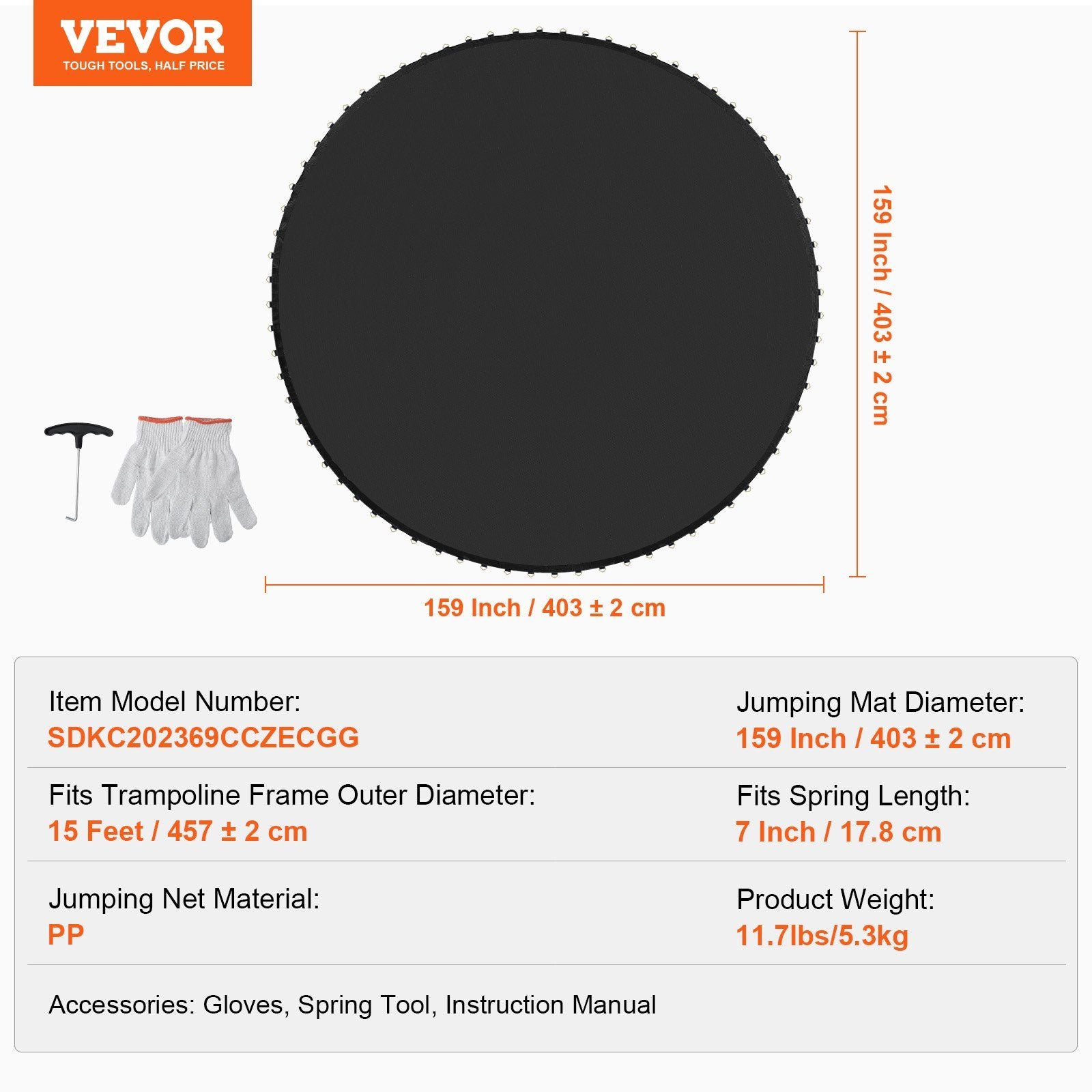 Replacement Trampoline Mat, Jumping Mat Fits 15ft Frame, Universal Jumping Mat for 15ft Round Trampoline, V952-YXBCTD15YC96ZR38WV0
