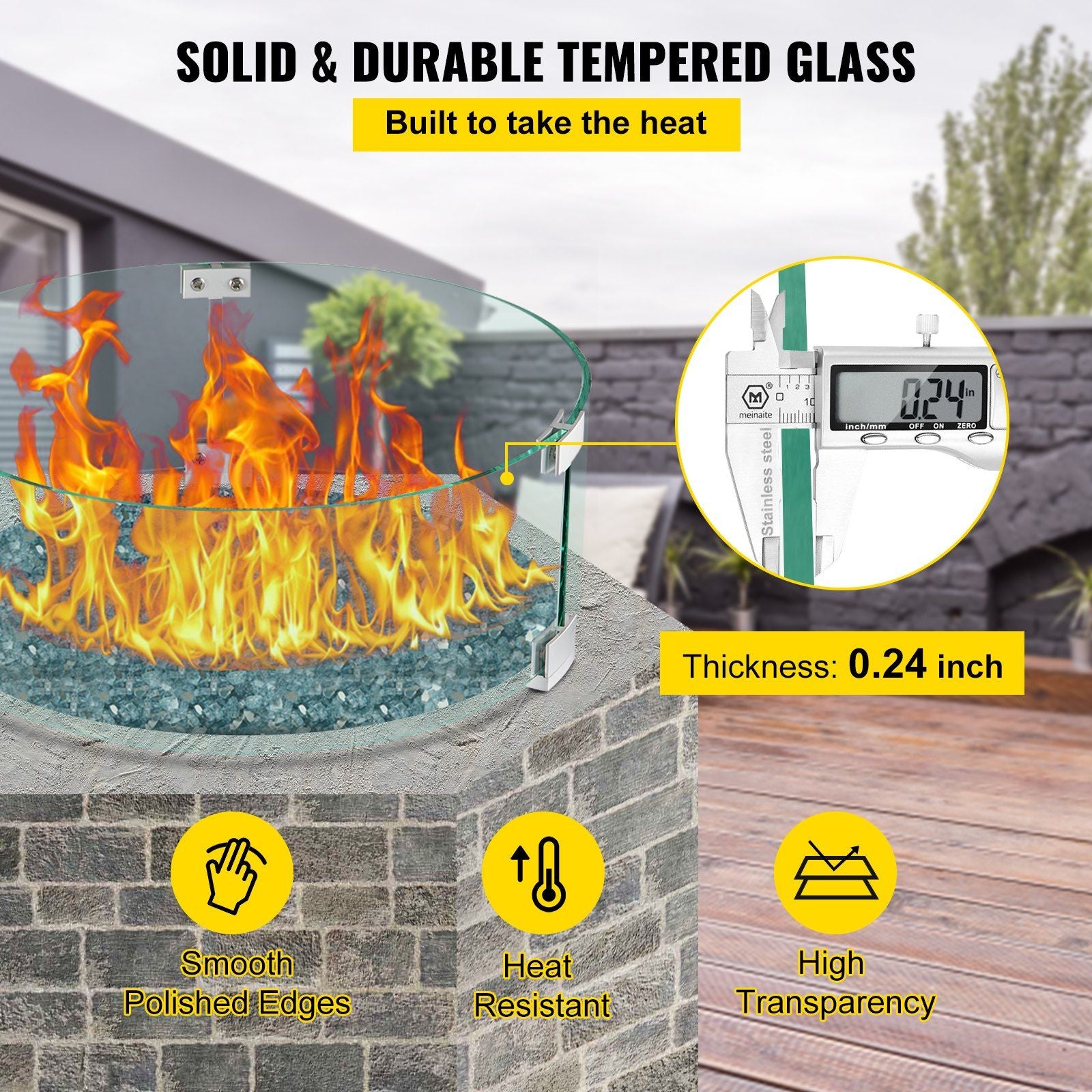 Fire Pit Wind Guard Tempered Glass Flame Guard 17x17x6 In 1/4-In Thick V952-YXBLFFBYC1760EG1YV0