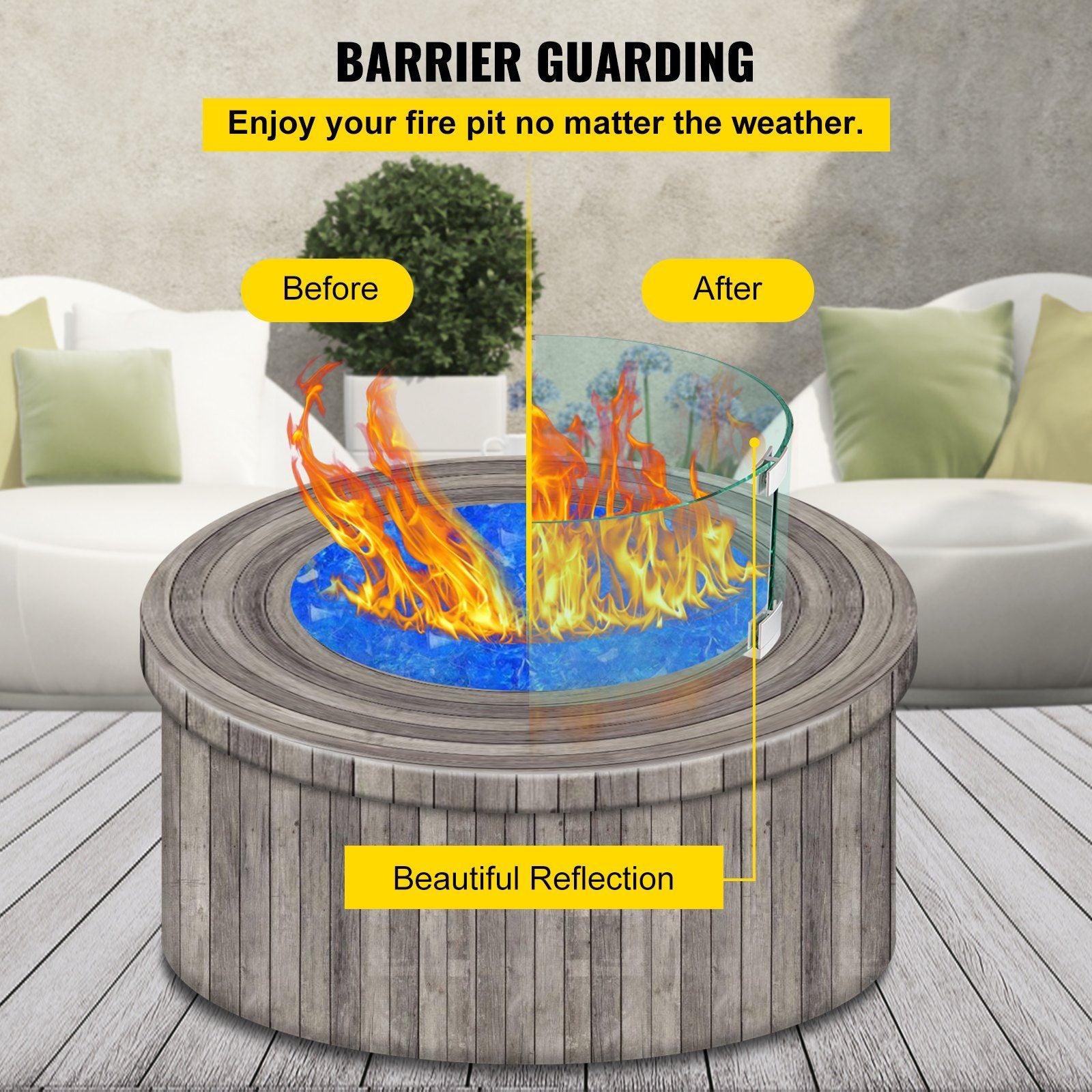 Fire Pit Wind Guard Tempered Glass Flame Guard 17x17x6 In 1/4-In Thick V952-YXBLFFBYC1760EG1YV0