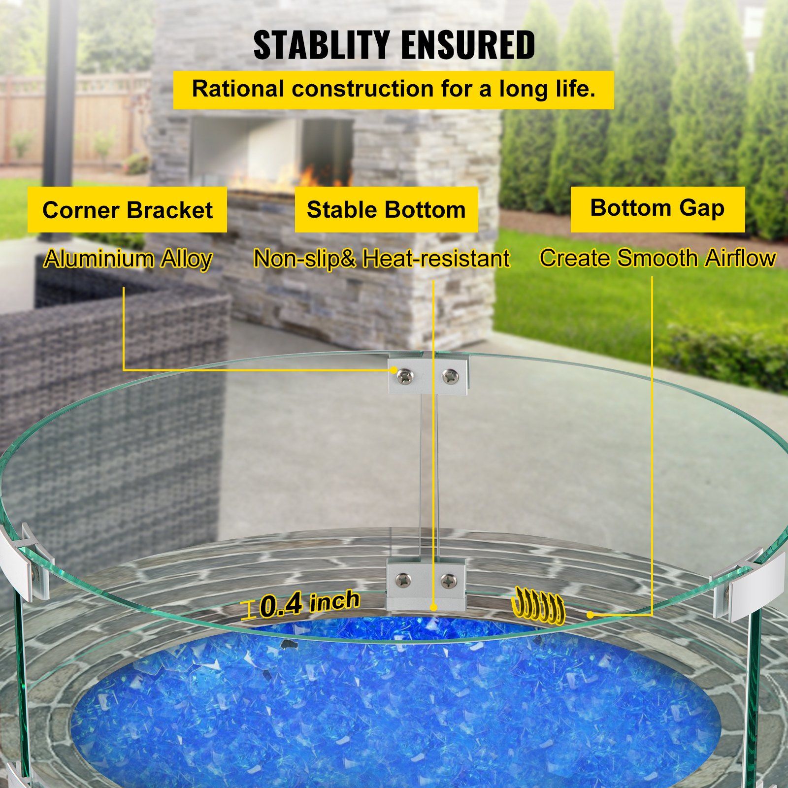 Fire Pit Wind Guard Tempered Glass Flame Guard 17x17x6 In 1/4-In Thick V952-YXBLFFBYC1760EG1YV0